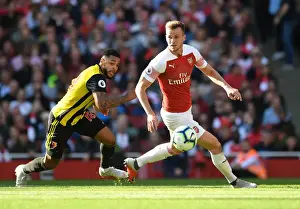 Arsenal V Watford 2018-19 Prints: Arsenal's Rob Holding Faces Off Against Watford's Andre Gray in Intense Premier League Clash