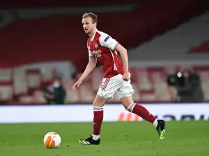 Arsenal's Rob Holding Focuses Amid Empty Emirates Stadium: Arsenal vs Slavia Praha, UEFA Europa League Quarterfinal (2021)