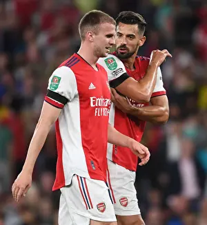 Arsenal's Rob Holding and Pablo Mari in Action against AFC Wimbledon in 2021-22 Carabao Cup