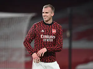 Arsenal's Rob Holding Prepares for Crystal Palace Clash in Empty Emirates Stadium (Arsenal v Crystal Palace, 2021-22 Premier League)