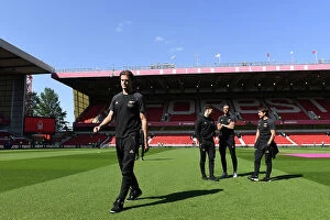Images Dated 20th May 2023: Arsenal's Rob Holding Scouts Nottingham Forest Pitch Ahead of Premier League Clash