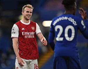 Chelsea v Arsenal 2020-21 Collection: Arsenal's Rob Holding at Empty Stamford Bridge: 2020-21 Premier League Match Amidst COVID-19