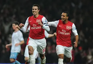 Arsenal's Robin van Persie and Theo Walcott Celebrate Goal in FA Cup Fourth Round Match vs Aston Villa