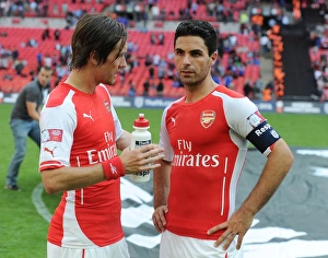 Arsenal V Manchester City - FA Community Shield 2014/15 Prints: Arsenal's Rosicky and Arteta Share a Moment after FA Community Shield Loss to Manchester City