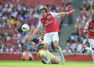 Arsenal V New York Red Bulls 2011-12 Prints: Arsenal's Rosicky Clashes with Marquez of New York Red Bulls during the Emirates Cup Match