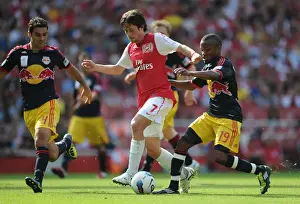 Arsenal V New York Red Bulls 2011-12 Prints: Arsenal's Rosicky Clashes with Marquez and Richards of New York Red Bulls during the Emirates Cup Match