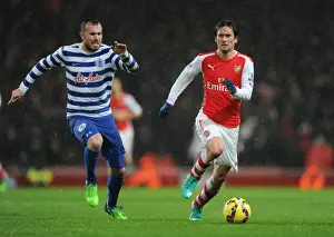 Arsenal V Queens Park Rangers 2014-15 Prints: Arsenal's Rosicky Clashes with QPR's Mutch in Premier League Showdown