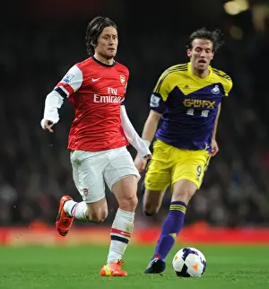 Arsenal V Swansea City 2013-14 Prints: Arsenal's Rosicky Clashes with Swansea's Michu in Premier League Showdown