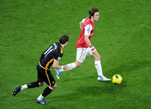 Arsenal V Wolverhampton Wanderers 2011-2012 Prints: Arsenal's Rosicky Clashes with Wolves Ward in Premier League Showdown (2011-2012)