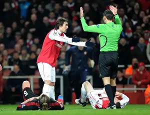 Arsenal V AC Milan 2011-12 Prints: Arsenal's Rosicky Discusses Calls with Referee during Dominant 3-0 Win over AC Milan in UEFA Champions League