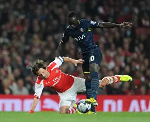 Arsenal V Southampton, League Cup 2014/15 Prints: Arsenal's Rosicky Faces Off Against Southampton's Mane in League Cup Clash