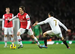 Arsenal V Swansea 2012-13 Prints: Arsenal's Rosicky Fends Off Swansea's Britton in Premier League Clash