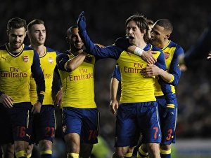 Brighton And Hove Albion V Arsenal - FA Cup 2014/15 Prints: Arsenal's Rosicky, Gibbs, Ramsey
