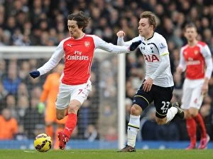 Tottenham Hotspur v Arsenal 2014-15 Collection: Arsenal's Rosicky Outmaneuvers Spurs Eriksen in Intense Premier League Clash