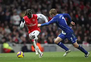 Arsenal V Birmingham City 2007-08 Prints: Arsenal's Sagna Clashes with Larsson in 1:1 Barclays Premier League Draw at Emirates Stadium