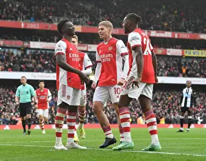Arsenal's Saka, Smith Rowe, and Tavares Celebrate First Goal vs. Newcastle United (2021-22)