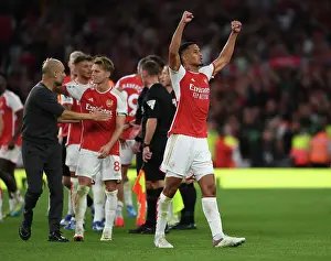 Arsenal's Saliba Celebrates Upset Win Against Manchester City (2023-24)