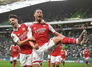 Sporting Lisbon V Arsenal 2022-23 Prints: Arsenal's Saliba and Vieira: Celebrating Their First Goal in Europa League Victory over Sporting Lisbon