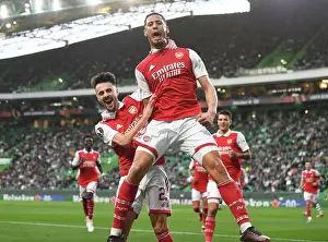 Sporting Lisbon V Arsenal 2022-23 Prints: Arsenal's Saliba and Vieira: Celebrating a Goal in Europa League Victory over Sporting Lisbon