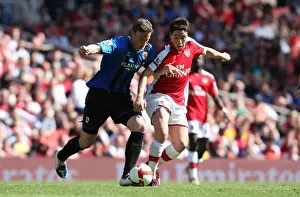 Arsenal's Samir Nasri and Middlesbrough's Robert Huth Lock Horns Before the Kickoff at Emirates Stadium, Arsenal's 2:0 Victory in Barclays Premier League, 26/4/09