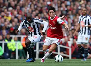 Arsenal V West Bromwich Albion 2010-11 Prints: Arsenal's Samir Nasri Outshined by WBA's Youssouf Mulumbu: 2-3 Defeat at Emirates Stadium
