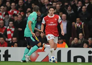 Arsenal V Barcelona 2010-11 Prints: Arsenal's Samir Nasri Outshines Barcelona's Daniel Alves in Emirates Showdown: Arsenal 2 - 1 Barcelona