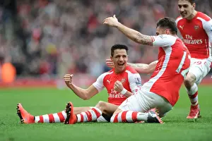 Arsenal V Liverpool 2014-15 Prints: Arsenal's Sanchez and Giroud Celebrate Goals Against Liverpool (April 2015)
