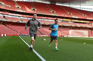 Arsenal V Atletico Madrid 2017-18 Prints: Arsenal's Santi Cazorla and Fitness Coach Shad Forsythe: Preparing for Arsenal vs