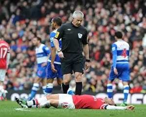 Arsenal V Reading 2012-13 Prints: Arsenal's Santi Cazorla Injured During Arsenal v Reading Premier League Match