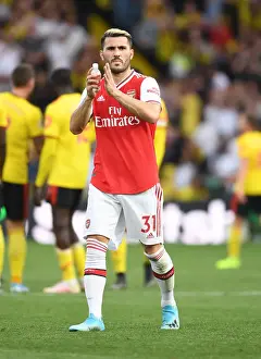 Arsenal's Sead Kolasinac Celebrates Victory over Watford with Fans, 2019-20 Premier League