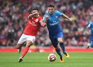Arsenal V Benfica - Emirates Cup 2017-18 Prints: Arsenal's Sead Kolasinac Clashes with Benfica's Salvio in Emirates Cup Showdown