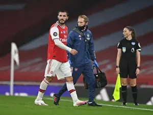 Arsenal V Leicester City 2019-20 Prints: Arsenal's Sead Kolasinac Receives Treatment from Physio during Arsenal v Leicester City Match