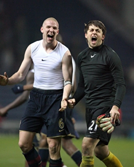 Arsenal's Senderos and Fabianski Celebrate Carling Cup Victory over Blackburn Rovers