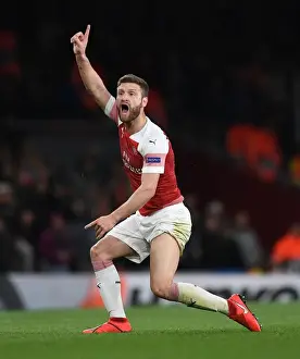 Arsenal V Valencia 2018-19 Prints: Arsenal's Shkodran Mustafi Focuses in UEFA Europa League Semi-Final vs Valencia