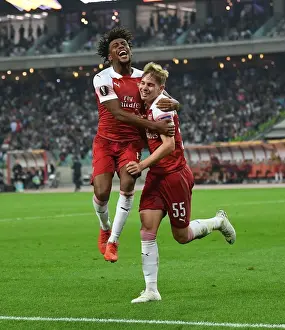 Qarabag V Arsenal 2018-19 Prints: Arsenal's Smith Rowe and Iwobi: Dancing in Joy after Scoring Goals against Qarabag in Europa League