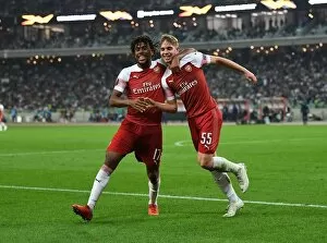 Images Dated 4th October 2018: Arsenal's Smith Rowe and Iwobi: Dazzling Duo Celebrates Goals in Qarabag Victory