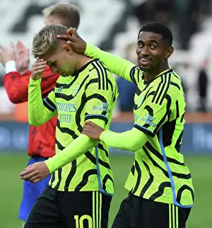 AFC Bournemouth V Arsenal 2023-24 Prints: Arsenal's Smith Rowe and Nelson Celebrate Victory Over AFC Bournemouth in 2023-24 Premier League