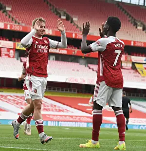 Arsenal's Smith Rowe and Saka Celebrate First Goal Against West Bromwich Albion in Empty Emirates Stadium (2020-21)