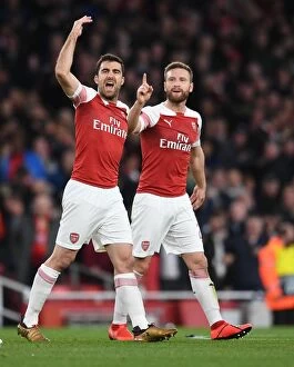 Images Dated 2nd May 2019: Arsenal's Sokratis in Europa League Semi-Final Action vs Valencia