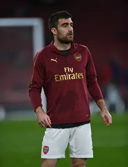 Arsenal V BATE Borisov 2018-19 Prints: Arsenal's Sokratis Gears Up for Europa League Showdown Against BATE Borisov