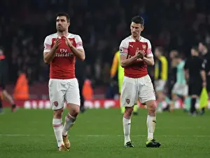 Arsenal V Bournemouth 2018-19 Prints: Arsenal's Sokratis and Koscielny Celebrate with Fans after Victory over Bournemouth