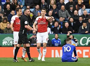 Leicester City V Arsenal 2018-19 Prints: Arsenal's Sokratis and Koscielny Protest Referee Decision in Leicester City vs Arsenal Premier League Clash