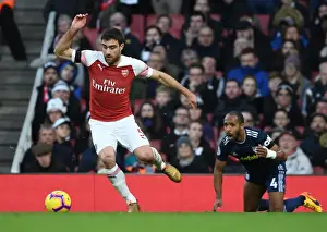 Arsenal V Fulham 2018-19 Prints: Arsenal's Sokratis Overpowers Fulham's Odoi in Premier League Clash at Emirates Stadium
