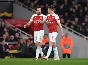 Arsenal V SSC Napoli 2018-19 Prints: Arsenal's Sokratis and Ramsey in Action: Arsenal vs