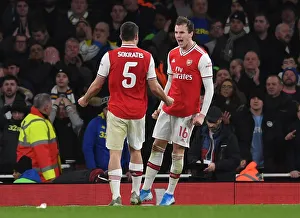Arsenal V Leeds United FA Cup 2019-20 Prints: Arsenal's Sokratis and Rob Holding in Action: Arsenal vs