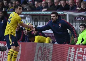 Arsenal's Sokratis and Xhaka: A Moment of Respite Amidst Burnley's Pressure (Burnley v Arsenal 2019-20)
