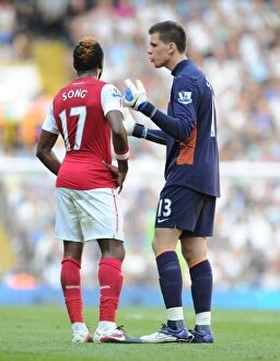 Images Dated 2nd October 2011: Arsenal's Song and Szczesny Face Tough Challenge at White Hart Lane