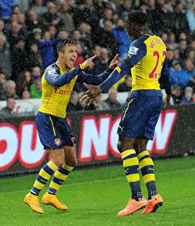Swansea V Arsenal 2014-15 Prints: Arsenal's Star Duo: Sanchez and Welbeck Celebrate Goal Against Swansea