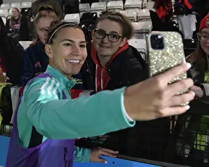 Arsenal Women V Coventry United Women 2021-22 Prints: Arsenal's Steph Catley and Excited Fan Share Unforgettable Selfie Moment after FA Cup Quarterfinal Match