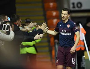 Blackpool V Arsenal - FA Cup 2019 Prints: Arsenal's Stephan Lichtsteiner Celebrates with Fans after FA Cup Victory over Blackpool